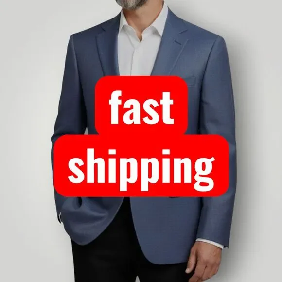JACK VICTOR Mens Navy Blazer 42L Sport Coat Two Button Suit Jacket Italian Wool