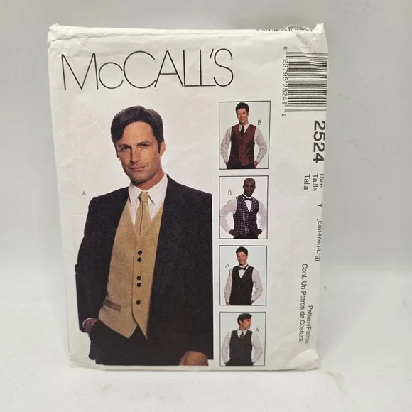 McCall's 2524 Sewing Pattern Mens Lined Vest Tie Bow Tie Size S-M-L Formal Tux