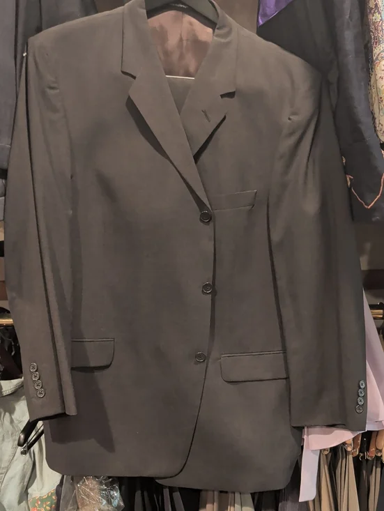 Perry Ellis Dark Charcoal Single-Breasted Suit Jacket And Matching Pants.