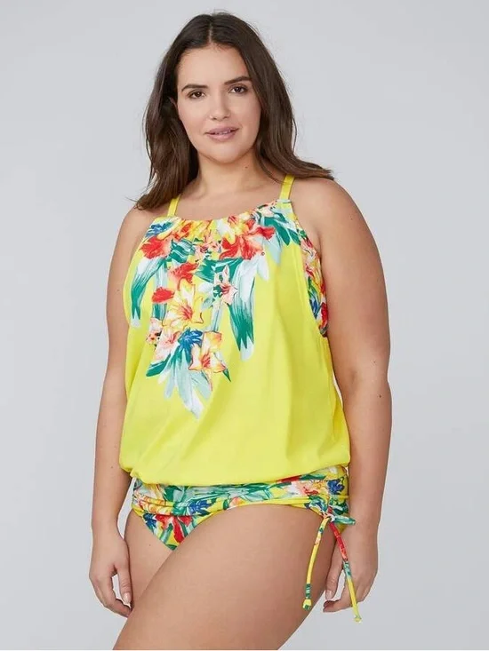 Swim by Cacique Vibrant No Wire Plus Size Yellow Floral Blouson Bikini Tankini