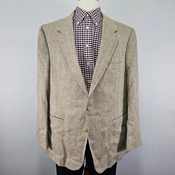 Joe Namath Mens Sport Coat Blazer Two Button Tweed Herringbone Silk Poly 48R Big