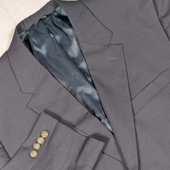 Jos. A. Bank Mens 44L Wool Blazer Navy Blue‎ Sport Coat Gold Crest Buttons