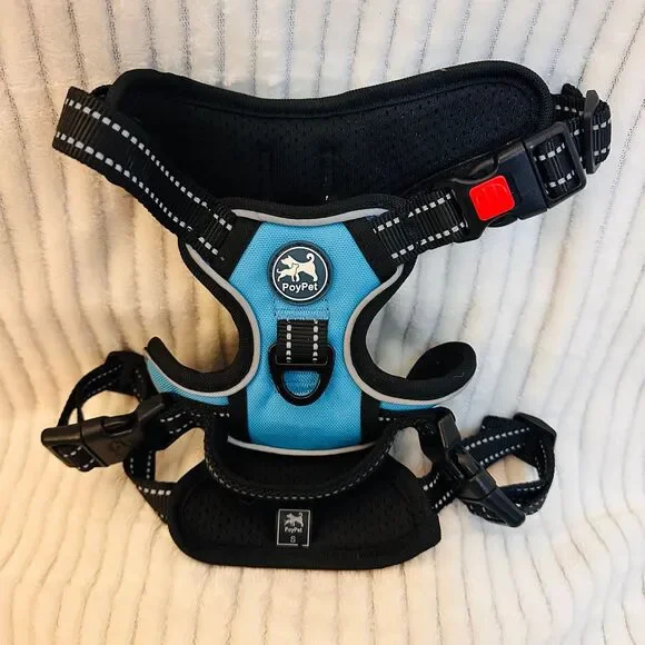 PoyPet Dog Harness No Pull Reflective Adjustable No Choke in Blue Small