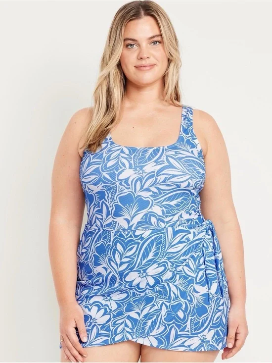 Old Navy Pique Side-Tie Swim Dress One Piece Swimsuit Hawaii Hawaiian NWT 3X