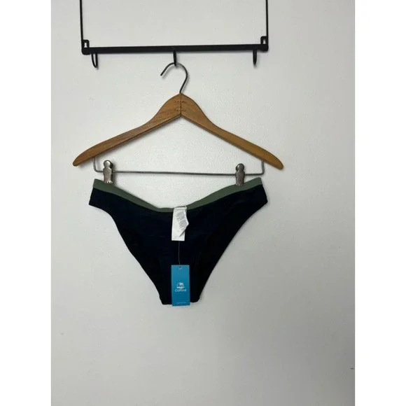 NWT Cupshe Bikini Bottom Black Olive Green Low Rise Swimwear CAA12B4B078RA Small