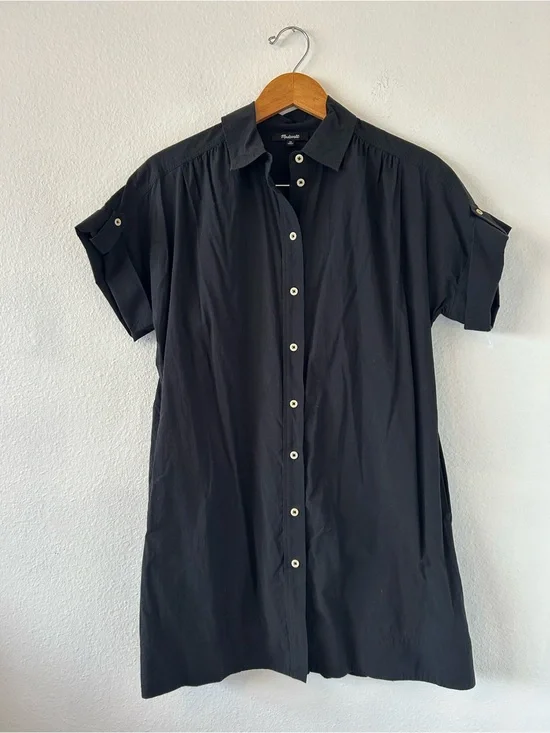 Madewell Collared Button-Front Mini Shirt Dress in Black Size XS
