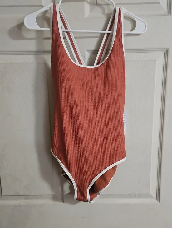 CALIA Tipped Simple One Piece Swimsuit: Warm Terracotta: New With Tags: Size 10