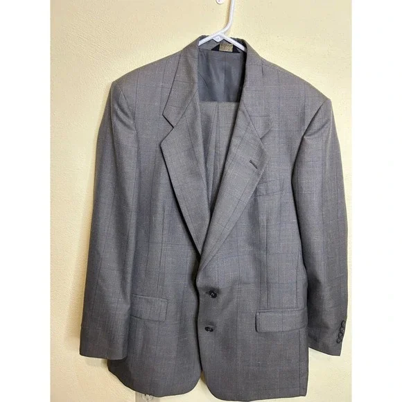 Sansabelt Gray Plaid Set Tailored in USA Imported‎ Fabric Two Button Blazer 42R