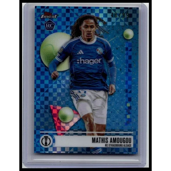 2025-26 Finest UEFA Mathis Amougou #127 RC Strasbourg Blue Checkerboard #/99