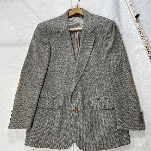 Vintage Harris Tweed Wool Sports Coat 42R? Blazer Herringbone 100% Scottish Wool