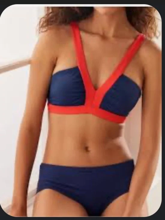 Boden Navy and Coral Contrast V-Panel Bikini Set Women’s 8 US