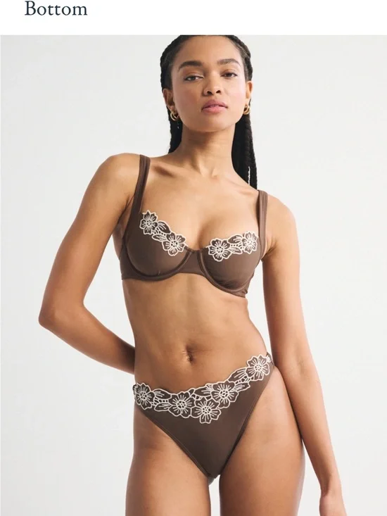 Abercrombie & Fitch Brown Bikini Set with White Floral Appliqué