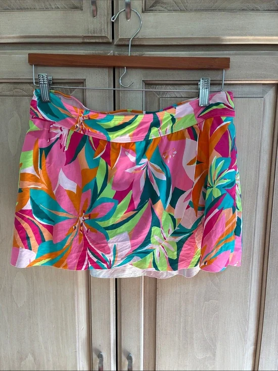 Anne Cole Tropical Floral Swim Skirt in Pink, Orange, Green, Teal