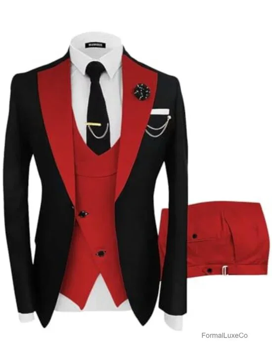Mens 3 Piece Slim Fit Suit Set Wedding Prom Tuxedo Formal Business Polyester