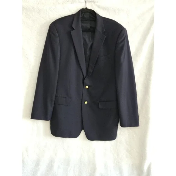 Lauren Ralph Lauren Blazer‎ Mens 42L Dark Navy Gold Polo Buttons Single Breasted