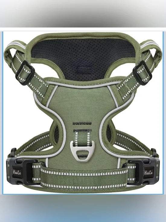 Olive Green Padded Dog Harness with Reflective Trim size small