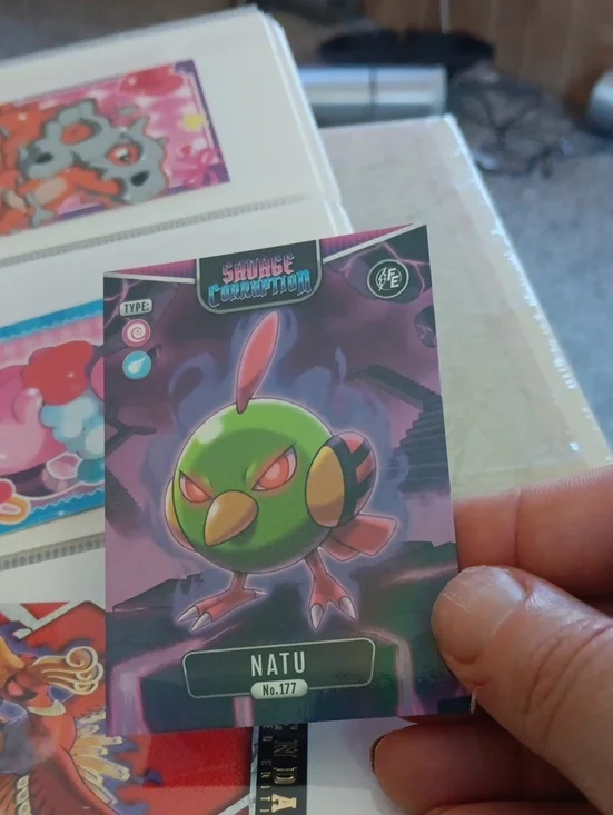 Pokemon Natu Trading Card - Green, Red, Purple Accents