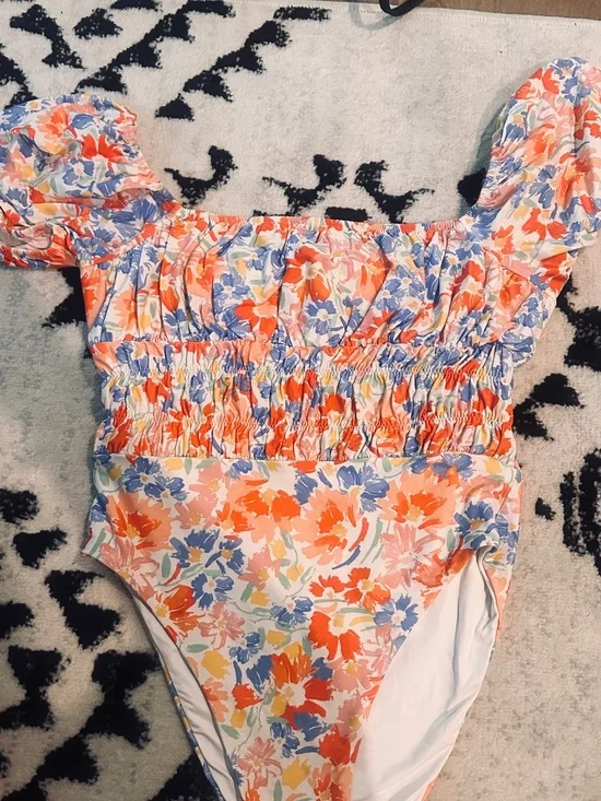 l*space Floral Smocked One-Piece Swimsuit in Coral & Periwinkle