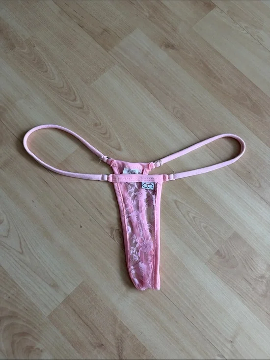 Wicked Temptations Pink Sheer Lace Thong Bikini Bottom