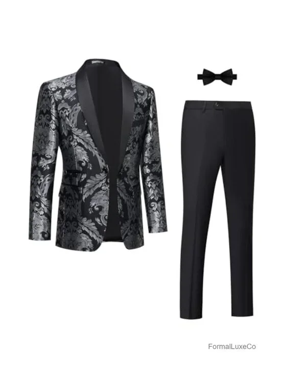 Men's Tuxedo 2 Piece Suit Slim Fit Floral Blazer Prom Wedding Party