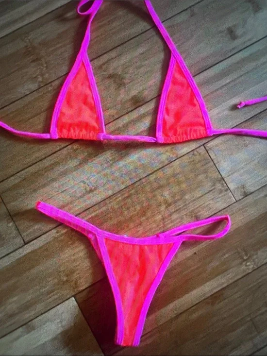Neon Pink Micro Triangle Bikini Set