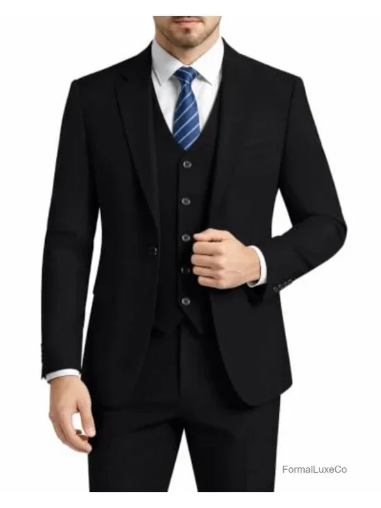 Men's 3 Piece Slim Fit Tuxedo Suit Set with Vest & Tie, Wedding Prom Business
