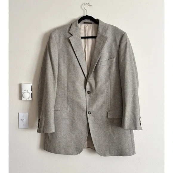 J Hillburn Double Vent Blazer Jacket Wool 44 XL Beige Brown Preppy‎ Wedding Prom