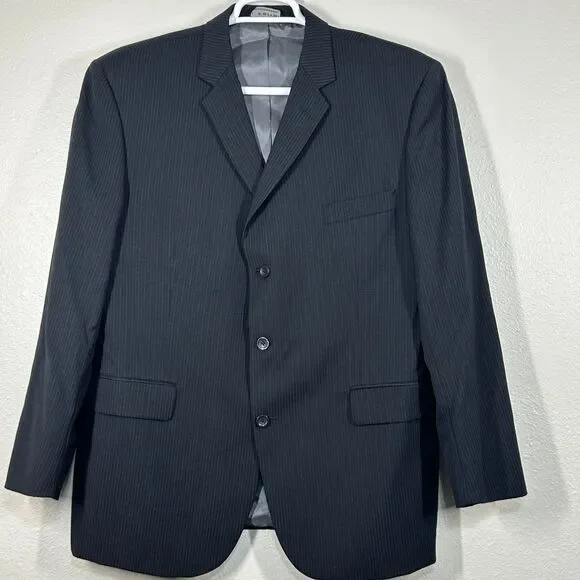 J Ferrar Sport Coat Mens 46 Regular Charcoal Pinstripe 3 Button Wool Tailored