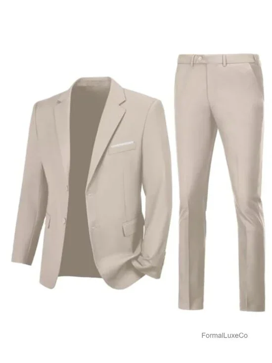 Men's Slim 2-Piece Suit Set 80% Polyester 20% Viscose Notched Lapel Blazer &