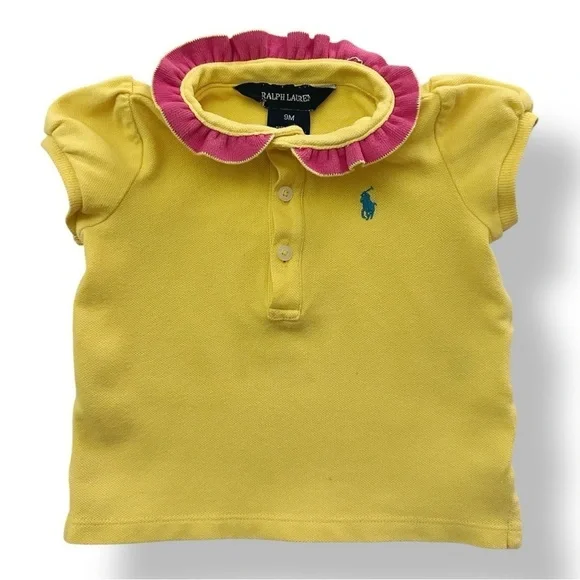 Ralph Lauren | Ruffle Neck Polo Shirt (9 mos) 💛🩷