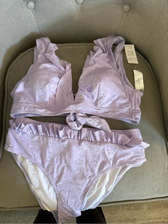 Cupshe Lavender Ruffle Eyelet Swim Bra & Brief Set