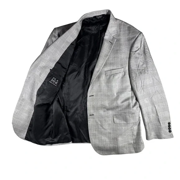 Jos A Bank Sport Coat Mens 48R Grey Silk Wool Plaid Blazer Chelsea Signature