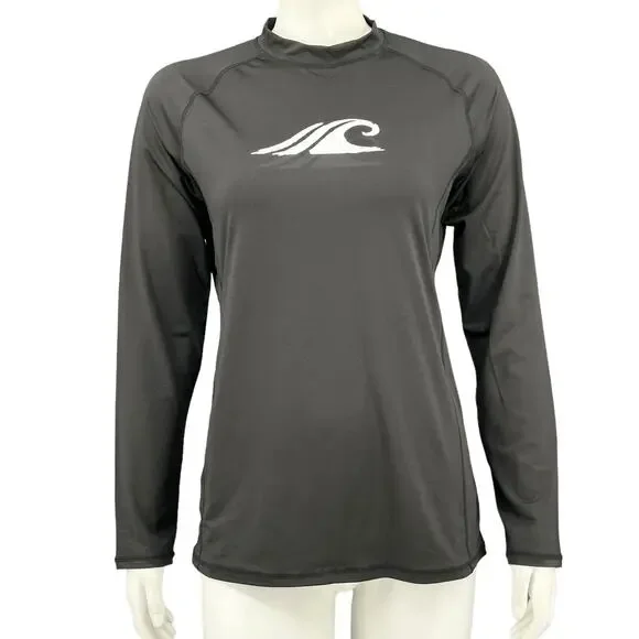 TSLA Top Womens Medium Black Rashguard Swim UPF‎ 50+ Long Sleeves Beach Surf