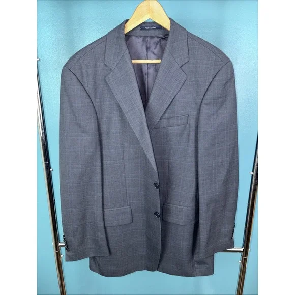 Chaps Ralph Lauren Gray Plaid Virgin Wool Sport Coat Blazer Size‎ 40R Old Money