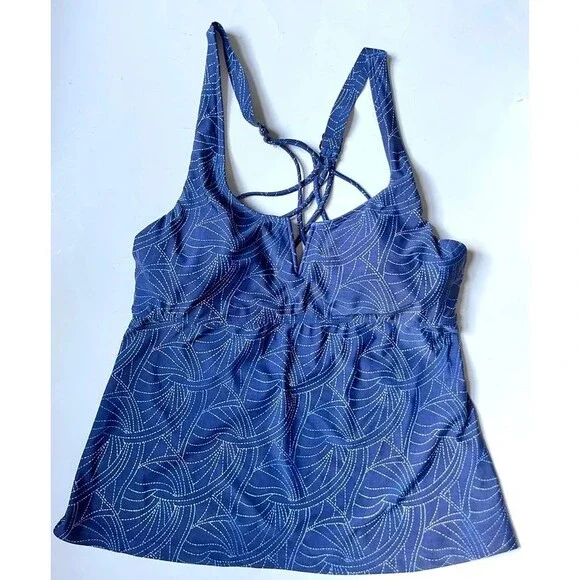 Title Nine Tankini Top 34C Navy Geometric Strappy Back removable pads