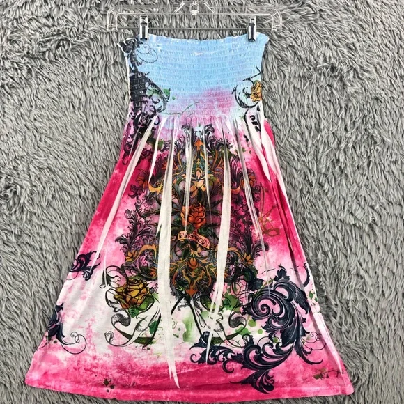 Swimsuit Cover Up Womens Small Roses Flowers Embellished Blue Pink