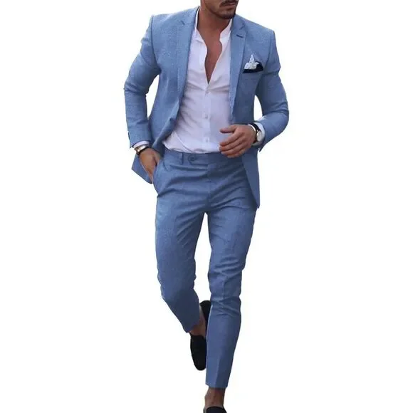 Brand New Uninukoo Light Blue Linen 2-Piece Men’s Suit