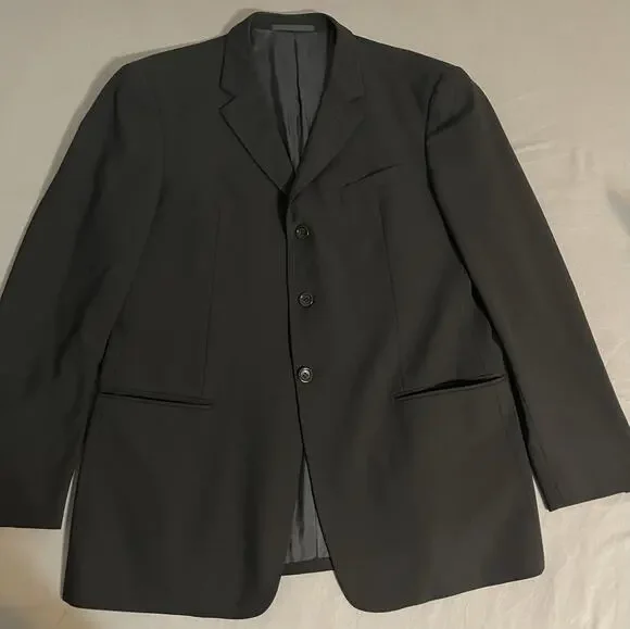Armani Collezioni Black Wool Blazer Sz 54 EU / 44R 22.5” Pit Made Italy EUC