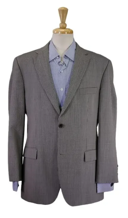 Hugo Boss Black Gray Gingham Check 2-Btn Wool Blazer Jacket 40R