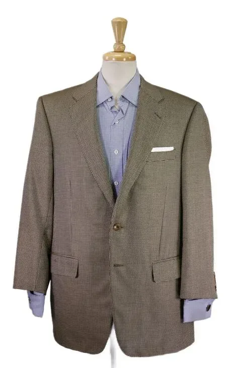 Samuelsohn Gold Black Check Wool Silk 2-Btn Sportcoat Blazer 42R