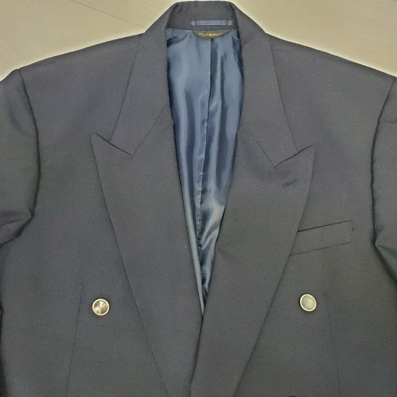 Gino Cappelli Mens Navy Blue Double Breasted Blazer Wool Blend 42L Vntg 80s 90s
