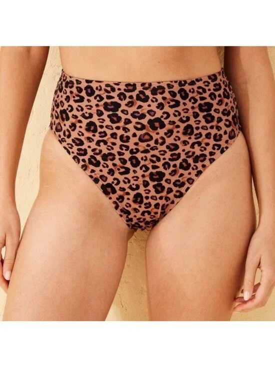 NWT Shade & Shore High Waisted High Leg Cheeky Leopard Print Bikini Bottom - XS