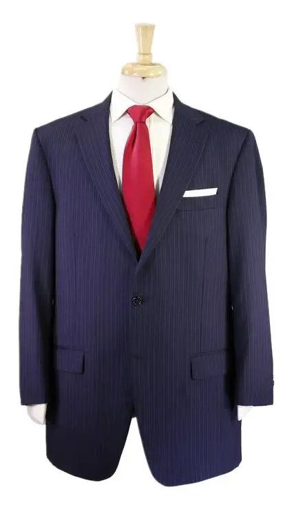 Hart Schaffner Marx Very Recent Navy Blue Striped 2-Btn Wool Suit 44L