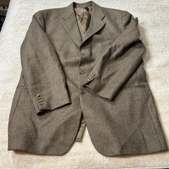 Chaps Ralph Lauren 48 T Brown Herringbone Wool Blazer Jacket Men Macy's