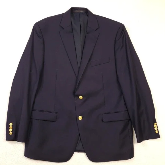 Lauren Ralph Lauren Blazer Mens 44R Navy Blue Wool Gold Crest Button Sport Coat