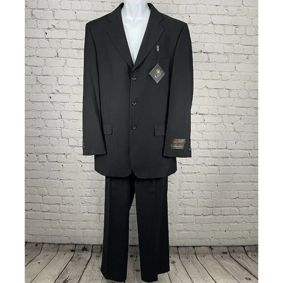 NWT Giorgio Cerruti Black Paris SBX3 Striped Super 150’s Two Piece Suit Size 40L