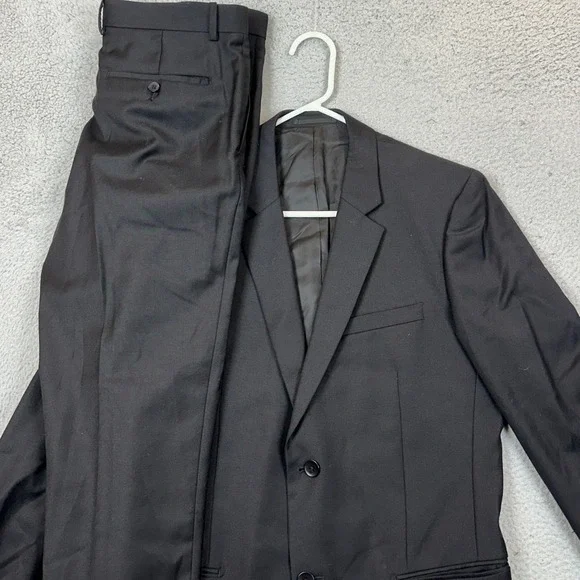 Theory Wool Suit Pants Mens 40L 32W Slim Fit Black 2-Button Flat Front 2-Piece