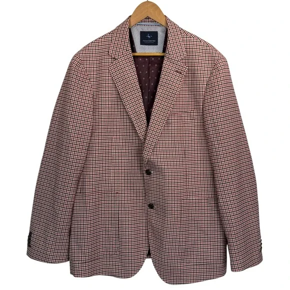 TailorByrd 1930 Red Black Houndstooth Checked Sport Coat Blazer Sz 44R Stretch