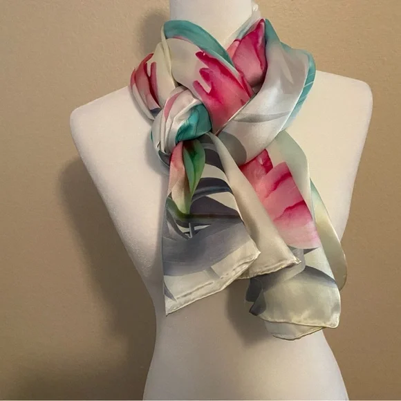 100% Silk Hand-Stitched Floral Shawl Scarf Wrap -Multicolor