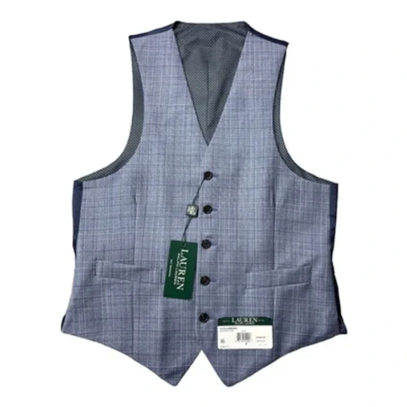 Lauren Ralph Lauren Suit Vest Mens S Blue NEW Hitchcock Glen Plaid Wool Blend